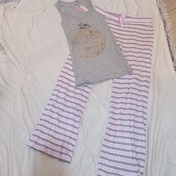NWT Victoria's Secret Pillowtalk Tank Pajama Pink Gray Gold White Silver Sparkle - Picture 4 of 7